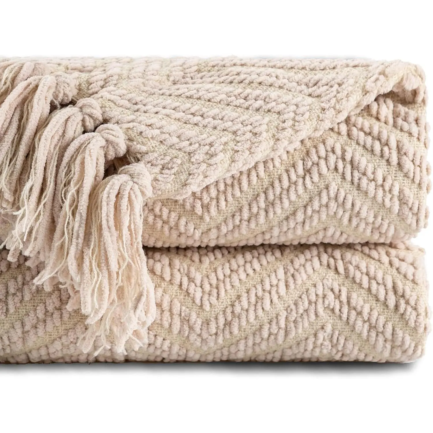 Beige Throw Blanket for Couch, Knitted Beige Throw for Bed, Neutral Throw Blankets Tan Throw Blanket for Room Decor Housewarming Gifts, 50" x 60"
