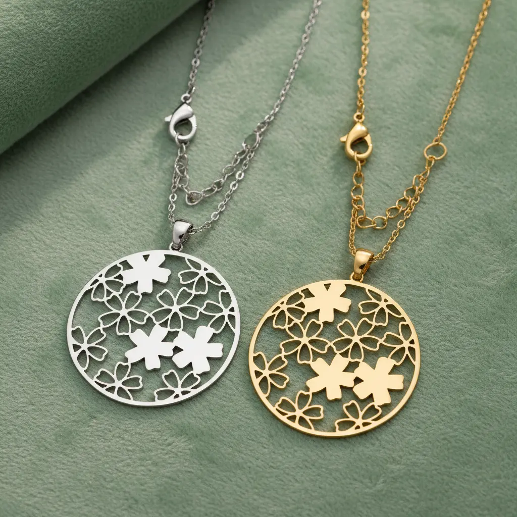 Floral Harmony Pendant Necklace-Silver "LM"