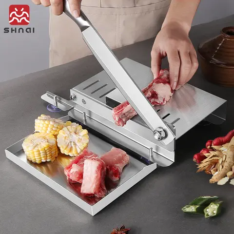 Stainless Steel Manual Meat Vegetable Cutter - 1pc Kitchen Knife Accessory for Home Cooking, Barbecue Prep, Frozen-Meat Ready Cutting of Beef Rolls, Fish, Ribs, Dried Items, Cheese