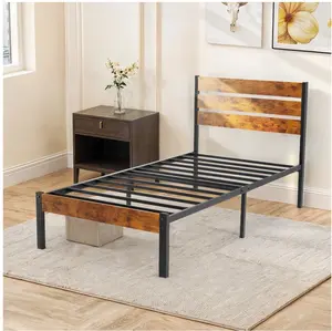 Twin Size Metal Platform Bed Frame with Headboard and and Footboard, No Box Spring Needed