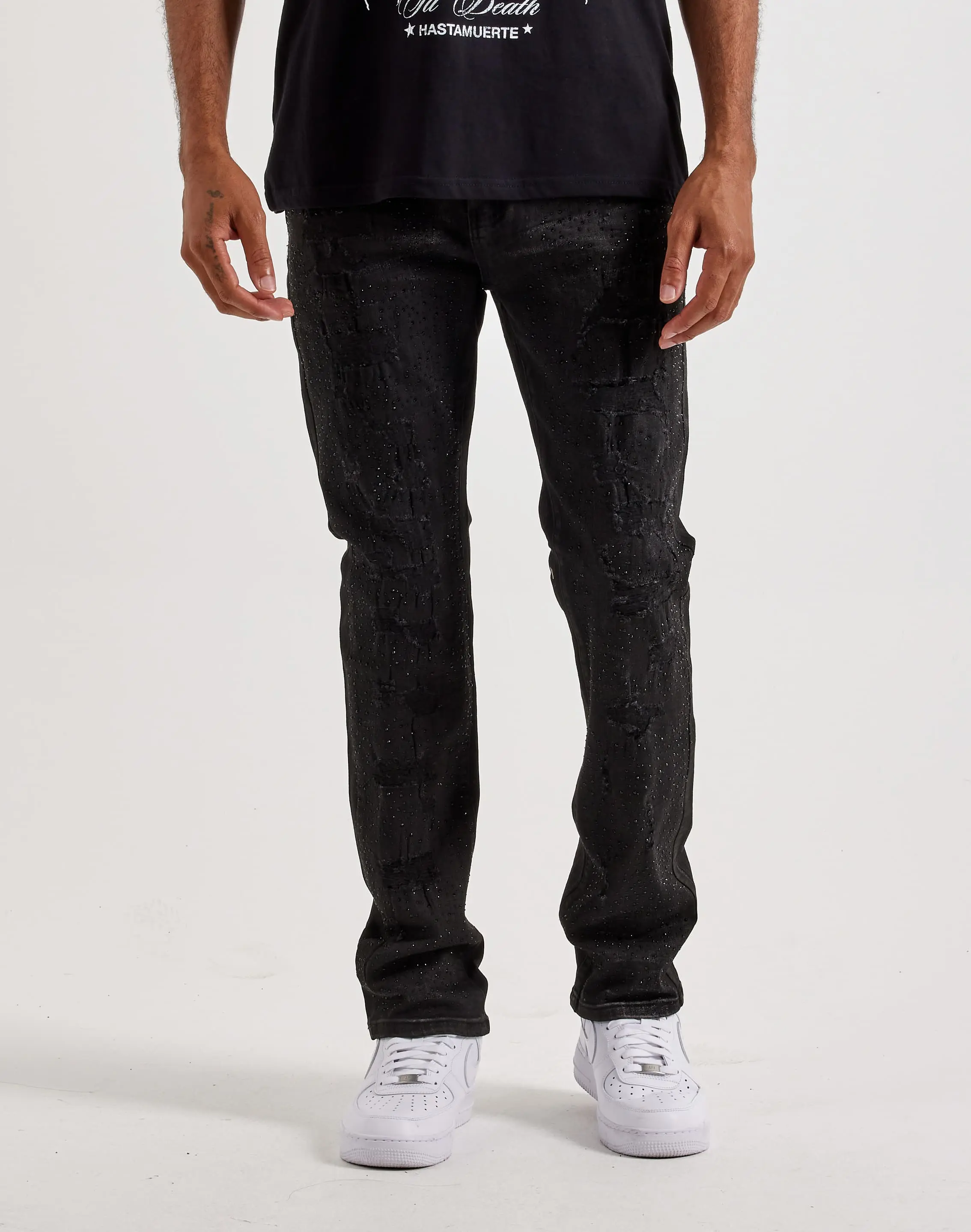 Mens WAIMEA Rhinestone Distressed Skinny Jeans