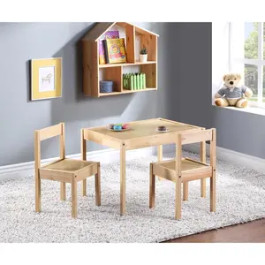212 MAIN Olive & Opie Della 3-Piece Solid Wood Kids Table & Chair Set, Kid-Friendly Furniture, Natural Finish
