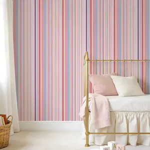 Multicolor Striped Peel-And-Stick Wallpaper Roll, Removable Self-Adhesive Wall Decor, Ideal for Living Room, Girl's Bedroom, Kids' Room