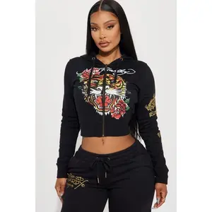 Ed Hardy Retro Tiger Zip Front Hoodie - Black F