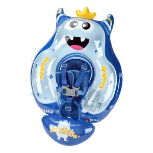 Swimbobo Monster Baby Swim Ring, Anti-Tip Thick Dual Air Bag Underarm Float, Sunshade Crawling Ring, 0-3 Years Old Baby Pool Toy