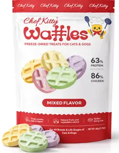 Waffle Freeze Dried Chicken Cat Treats | Healthy Kitten Treats Inspected in USA | Human Grade Dog & Cat Food Toppers | Without Additives, 4 Flavors