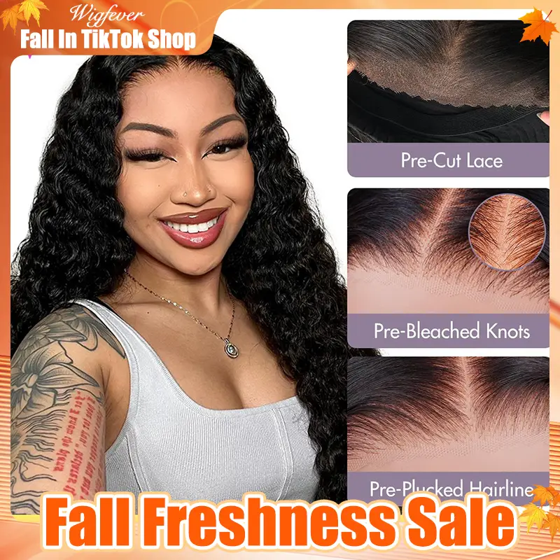WIGFEVER Water Wave Wear Go Glueless 7x4 HD Lace Front Human Hair Wig with Pre-Bleached Knots & Pre-Plucked Hairline 180% Density Breathable Cap #Fall