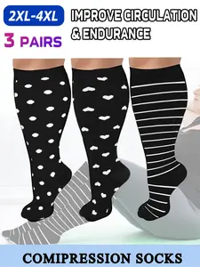 Plus Size Compression Socks Polka Dot Pattern for Men & Women, 20-30mmhg Wide Calf Booster Socks for Circulation, Running, Nurses, Pregnant Women