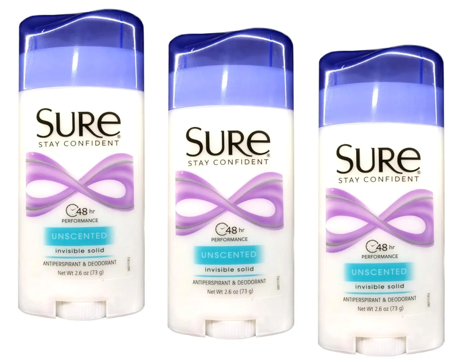 Sure Unscented Invisible Solid Deodorant 2.6 oz (3 Pack) | All-Day Sweat & Odor Defense Antiperspirant Sticks | Fragrance-Free Clear Gliding Formula for Sensitive Underarms