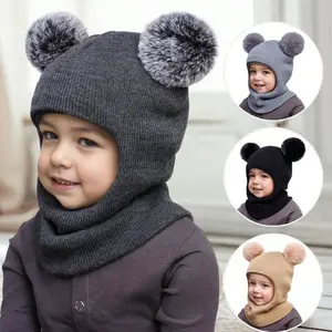 Baby Winter Hat Scarf Set, Children Warm Windproof Knitted Hooded Fleece Cap, Infant Cold Weather Accessories, Cozy and Stylish, Hooded BonnetGift