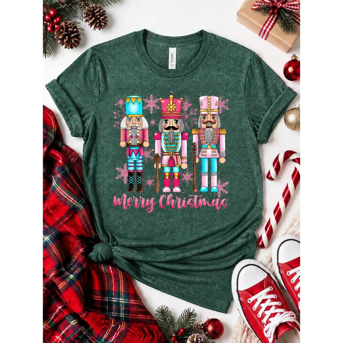 Women's Crew Neck T Shirt 1pc Blush Pink Vintage Style Featuring Nutcrackers Santa Spooky Halloween Spirit And Merry Christmas 2026 Themes Perfect For Fall Wear