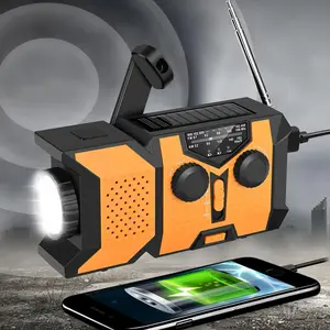 Portable Solar Powered Hand Crank Radio, 2000mAh Mobile Power Smartphone USB Charger, Emergency Radio with LED Flashlight for Indoor Survival Camping