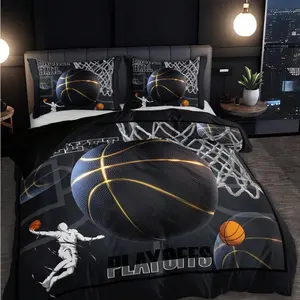 3pcs Bedding Set (1 Duvet Cover, No Comforter+2 Pillowcases, No Pillow) For Home, Dorm, High Resolution Printed Sports Basketball Theme