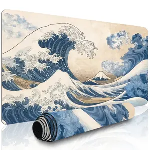 1pc Extended Gaming Mouse Pad and PC Desktop Keyboard Mat - Ocean Wave Vintage Art Ukiyo-e Style Pattern - Laptop Protective Pad, Study Desk Mat - Durable Non-Slip Base, HD Printing, Available in XL and XXL Sizes - Suitable for Home, Back-to-School