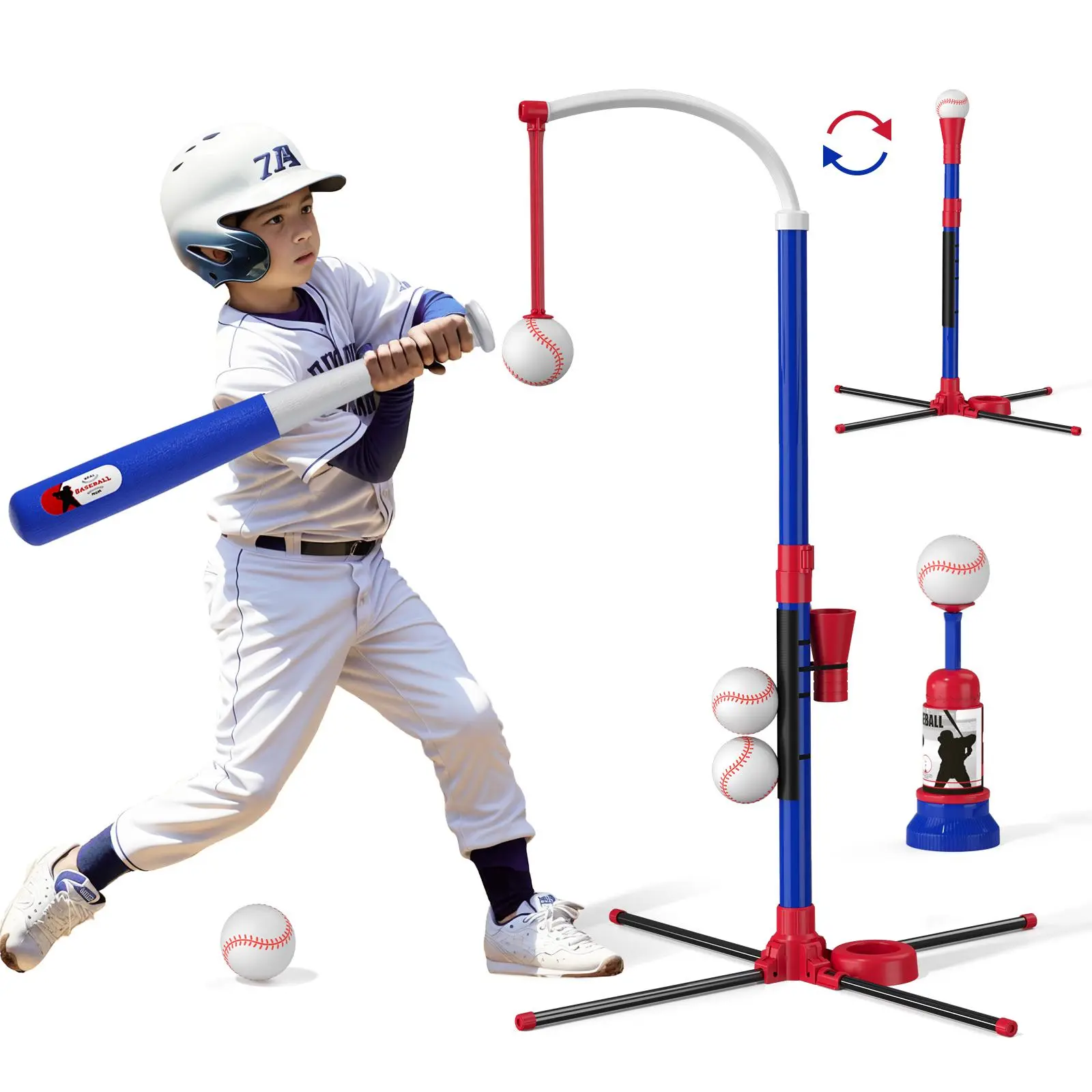 HYES 3-in-1 Baseball Set for Kids 3+ - Tee Ball Stand, Hanging Tee, Ball Launcher and 6 Softballs - Adjustable Hei Easter Giftsght, Indoor/Outdoor Sport Gifts for Boys Girls, kids outdoor play Summervibes  tiktokshopspringg outdoorfun, Outdoor Games