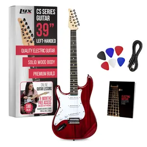 LYXPRO CS 39” Left-Handed Electric Guitar Kit for Beginners with Solid Wood Body, 5-Way Pickup, Amp Cable, 6 Picks & Learner’s Guide - Red