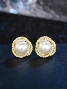 1 Pair Charm Cubic Zirconia & Faux Pearl Stud Earrings For Women For Party Engagement Anniversary Jewelry Valentine's Day Gift