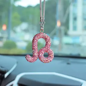 Zodiac Diamond Car Pendant, Shiny Rearview Mirror Charm, 3D Mesh Design, Suitable for Women 25-55, Daily Commute Decoration, Car Hanging Decoration