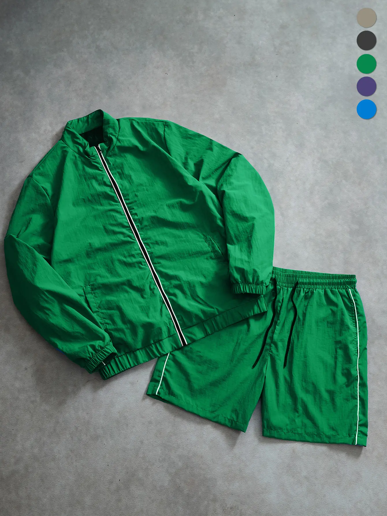 Men’s casual lightweight jacket set for spring, summer, and autumn outdoor wear, polyester fabric, elastic cuffs, machine washable