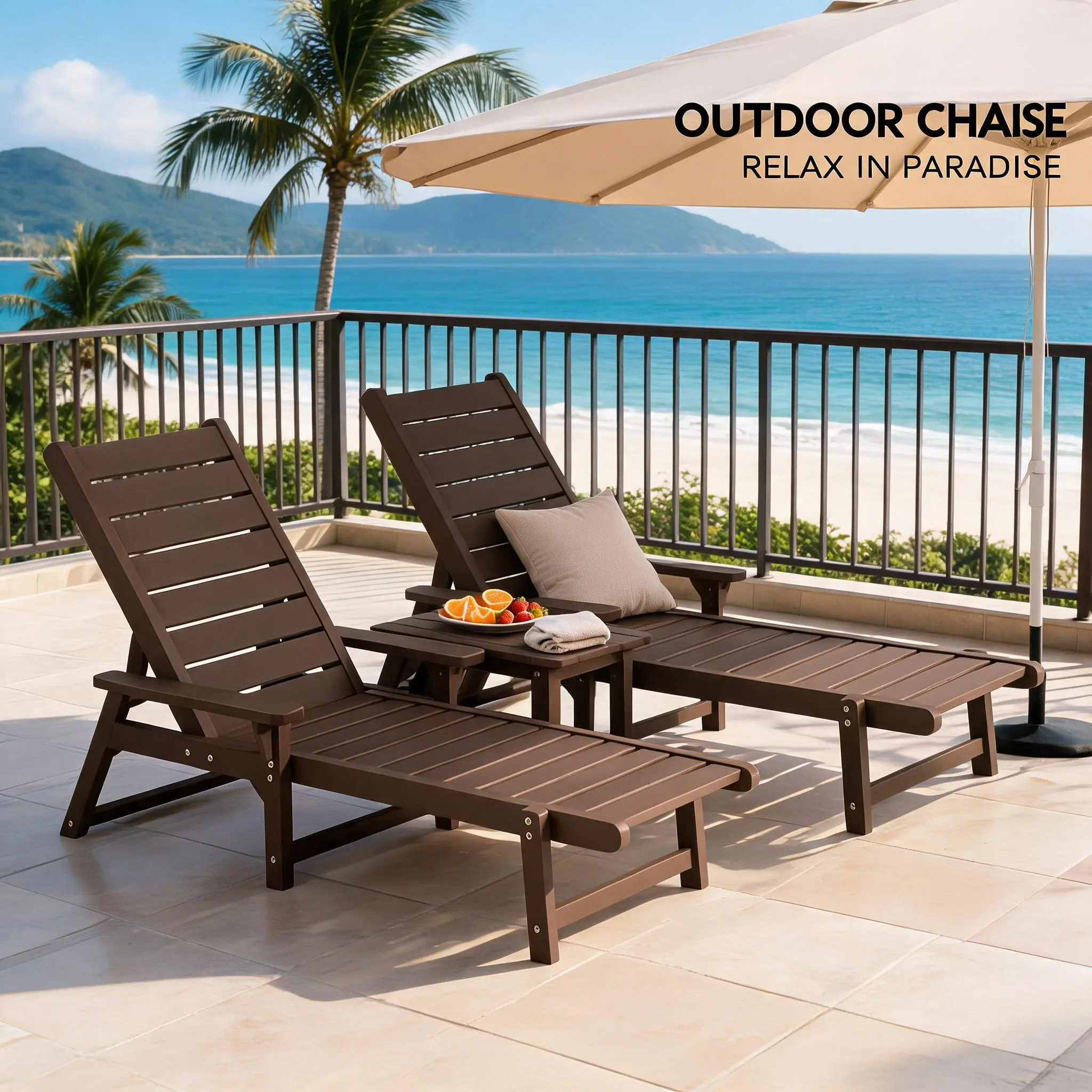 Chaise Lounge 1PC Poly Lumber, Outdoor Lounge Chair with Adjustable Backrest, Sturdy Weather Resistant Waterproof Fade Proof, for Poolside Patio Garden