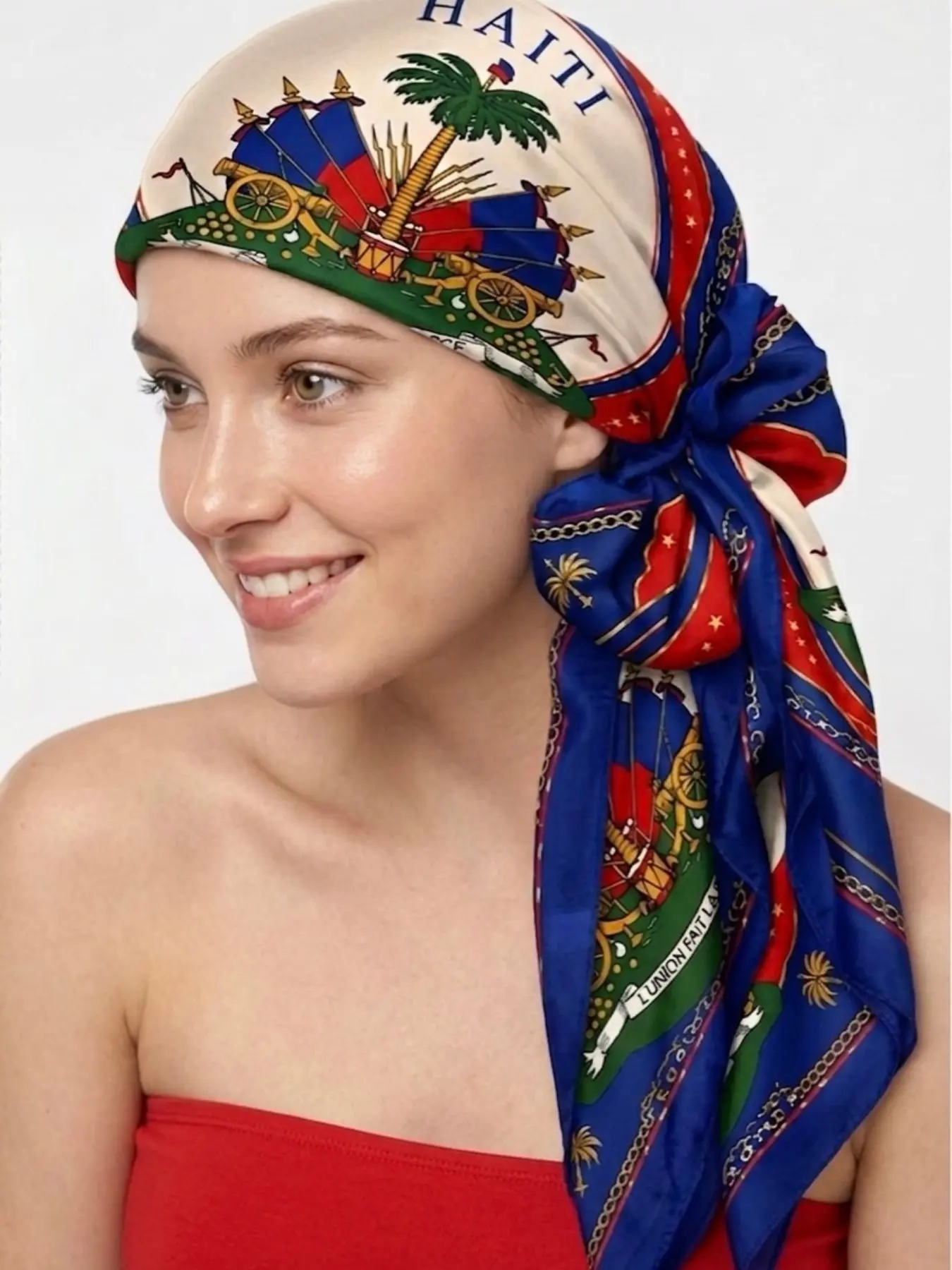 Patriotic Red White Blue Palm Tree Scarf, Versatile Headscarf, Multi-use Hair Head Neck Shawl, Haitian Independence Day Heritage Bandana for Parade Festival & Home Decor