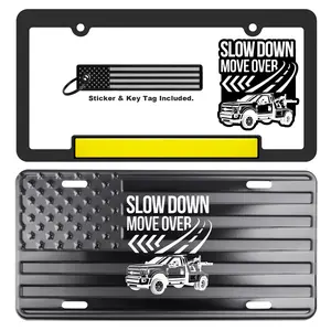 Slow Down Move Over Tow Truck Operator American Flag License Plate, Frame, Key Tag & Sticker Combo