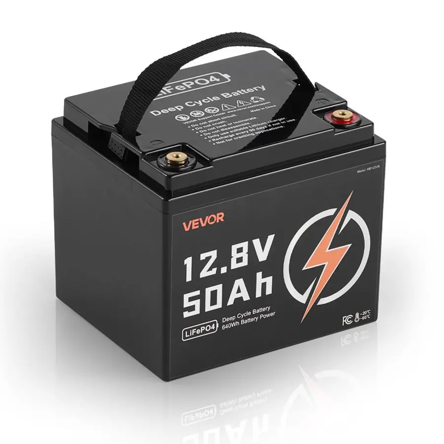 VEVOR 12V 50Ah Rechargeable Lithium Iron Phosphate (LiFePO4) Battery, Deep Cycle Solar Powered Battery with Built-in BMS, Low Temp Protection, 15000 Cycles, 10-Year Lifetime for Off-Grid Home Energy Storage