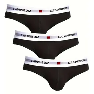 Men's Classic Cotton Elastic Briefs, Low Rise Stretchy mens Hip Bikini,3 Piece Set 3D Pouch Bikini Black