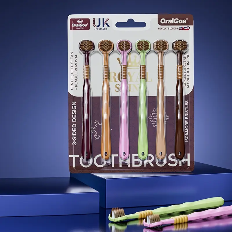 Adult Soft Bristle Toothbrush Set, Triple Head Design, Unisex Paper Card Packaging, Family Pack, Curved Handle for Easy Cleaning, Toothbrush Kit