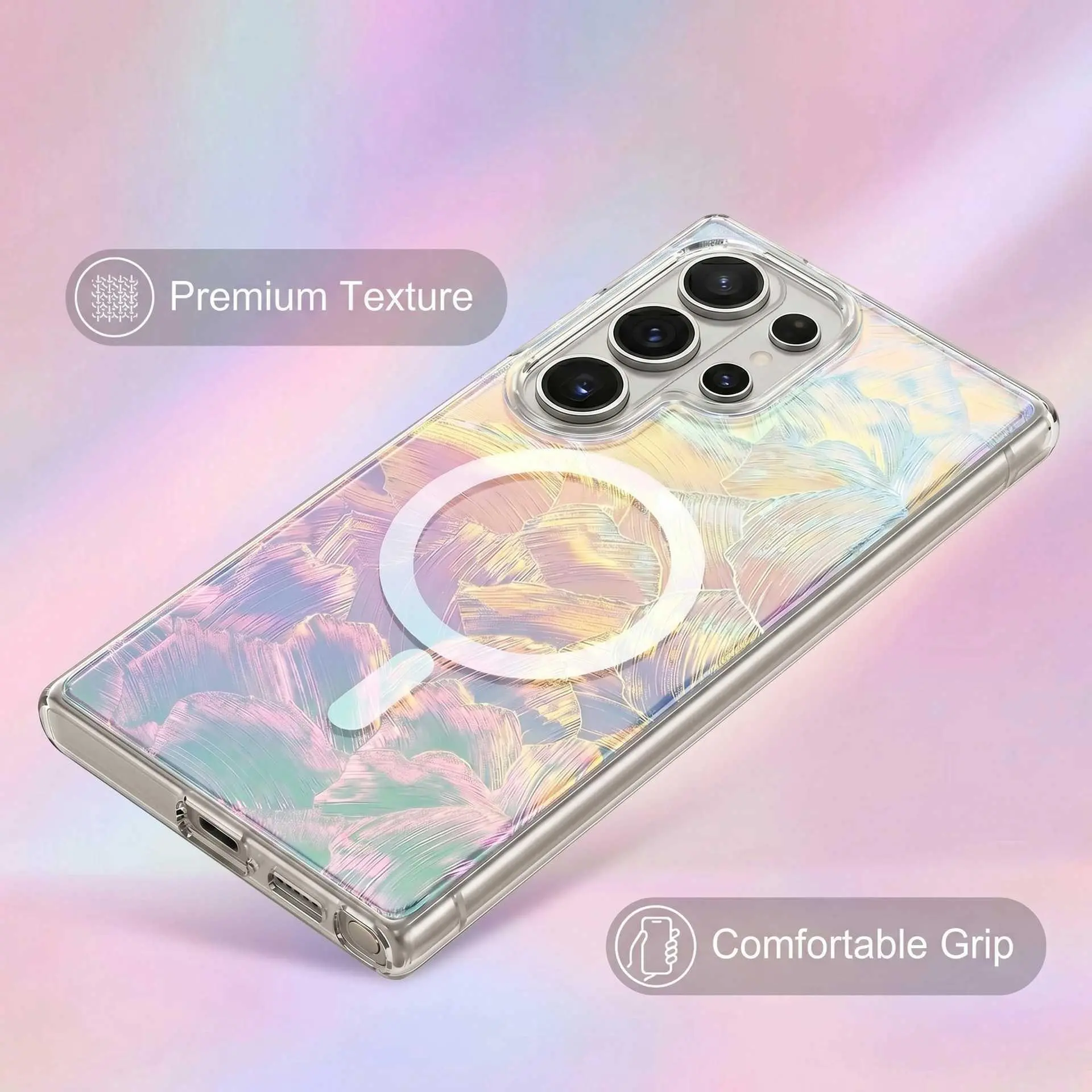 For Samsung Galaxy S26 Magnetic Phone Case IMD Process Mother-of- Color Plating For S26 Ultra Iridescent Gradient HNX18PLXC