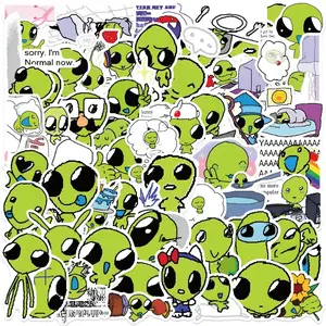 10/52pcs Green Alien Stickers DIY for Scrapbook Phone Guitar Laptop Suitcase Water Bottle Waterproof Decals Sticker Kids Toys