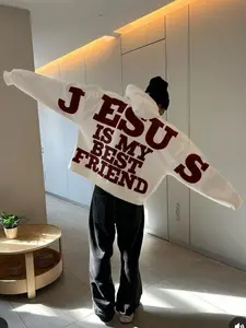 Loose Unisex Hoodie with Jesus Is My Best Friend Back Print, Casual Fitted Long Sleeve, Fall & Winter Warm Comfortable Streetwear