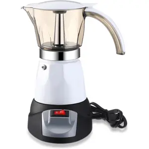 Electric Espresso Maker Transparent Coffee Maker Electric Moka Pot Portable Aluminum Espresso Machine Italian Moka Pot with Detachable Base, Coffee  for Women Men Home Travel(White,6 Cup)