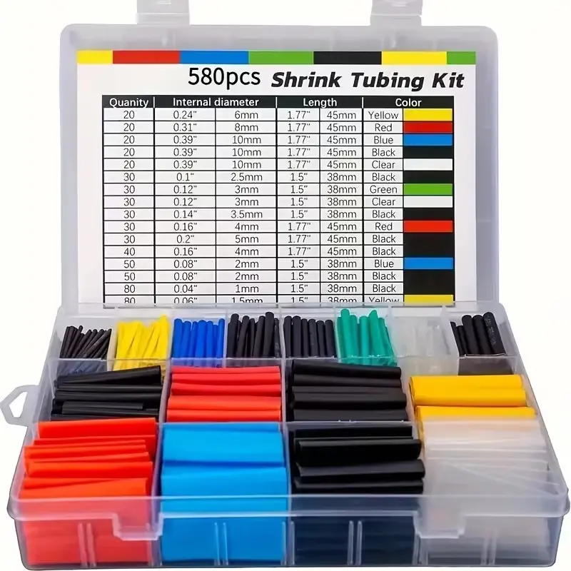 580pcs Practical Multi-Color Heat Shrink Tubing Kit + 1 Hard Box, Various Sleeve Cable Kits in 6 Colors And 11 Sizes, Perfect for Electrical Insulation, Insulate, Maintenance, Repairs, Mechanical Protection And Wire Connectors, Suitable for DIY Tool