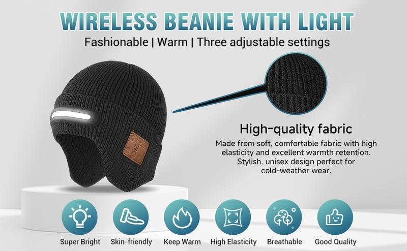 TR-BTD3 Bluetooth Beanie with Light|Three-Segment LED Light Smart Music Hat| USB-C Rechargeable Headwear for Skiing & Night Jogging |Unique Christmas Birthday Gifts for Men Husband Teen|Adjustable Brightness & Touch Control (Unisex All-Season)