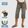 Flamingals Drawstring Button Decor High Waist Straight Leg Capri Pants Summer Vibes Stretchy 18.1 Inseam