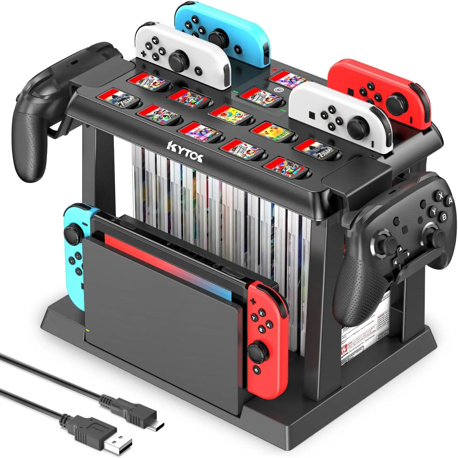 Switch Organizer Station with Controller Charger, Charging Dock for Nintendo Switch & OLED Joycons, Storage for Games, TV Dock, Pro Controller, Accessory Kits Kytok