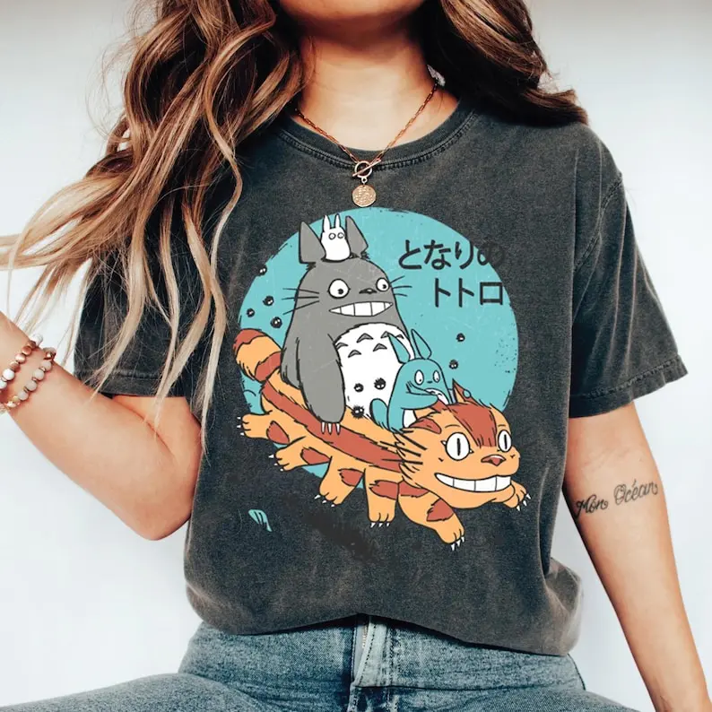 Vintage My Neighbor Totoro Shirt, Studio Ghibli Shirt, Birthday Gifts Anime Manga Lovers, Studio Ghibli Tee Shirt Sweatshirt Hoodie