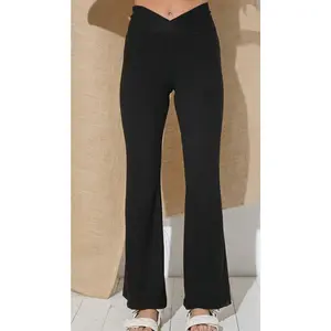 Ribbed Crossover Design Flare Leggings