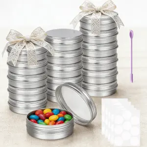 Pack Of 24 Heavy-Duty Aluminum Screw-Top Cans with Scrapers & Stickers Suitable for DIY Crafts, Beauty Products, Storage Containers, -Off Lids for, Skincare, Resealable Jars