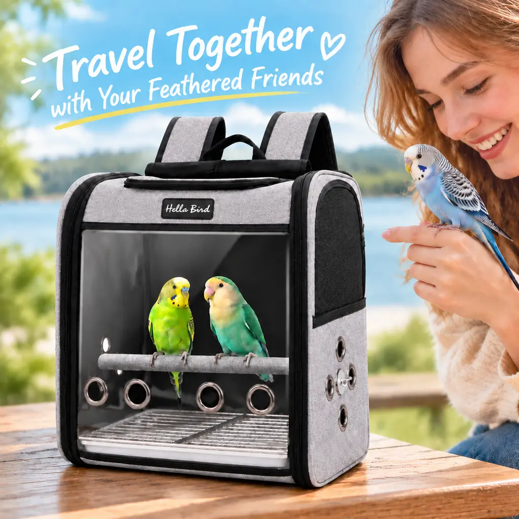 Comiya Bird Travel Backpack, Transparent Bird Carrier Backpack with Standing Perch & Removable Tray, Breathable Parrot Travel Cage for Small Medium Birds Cockatiel Conure Lovebird