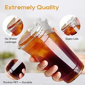 20 Pack 16oz Disposable Plastic Cups with Direct Drink Lids, Clear PET Cups for Iced Coffee Protein Shake Juice Smoothie, Leak Proof, for Home Party Picnic Daily Beverage Use