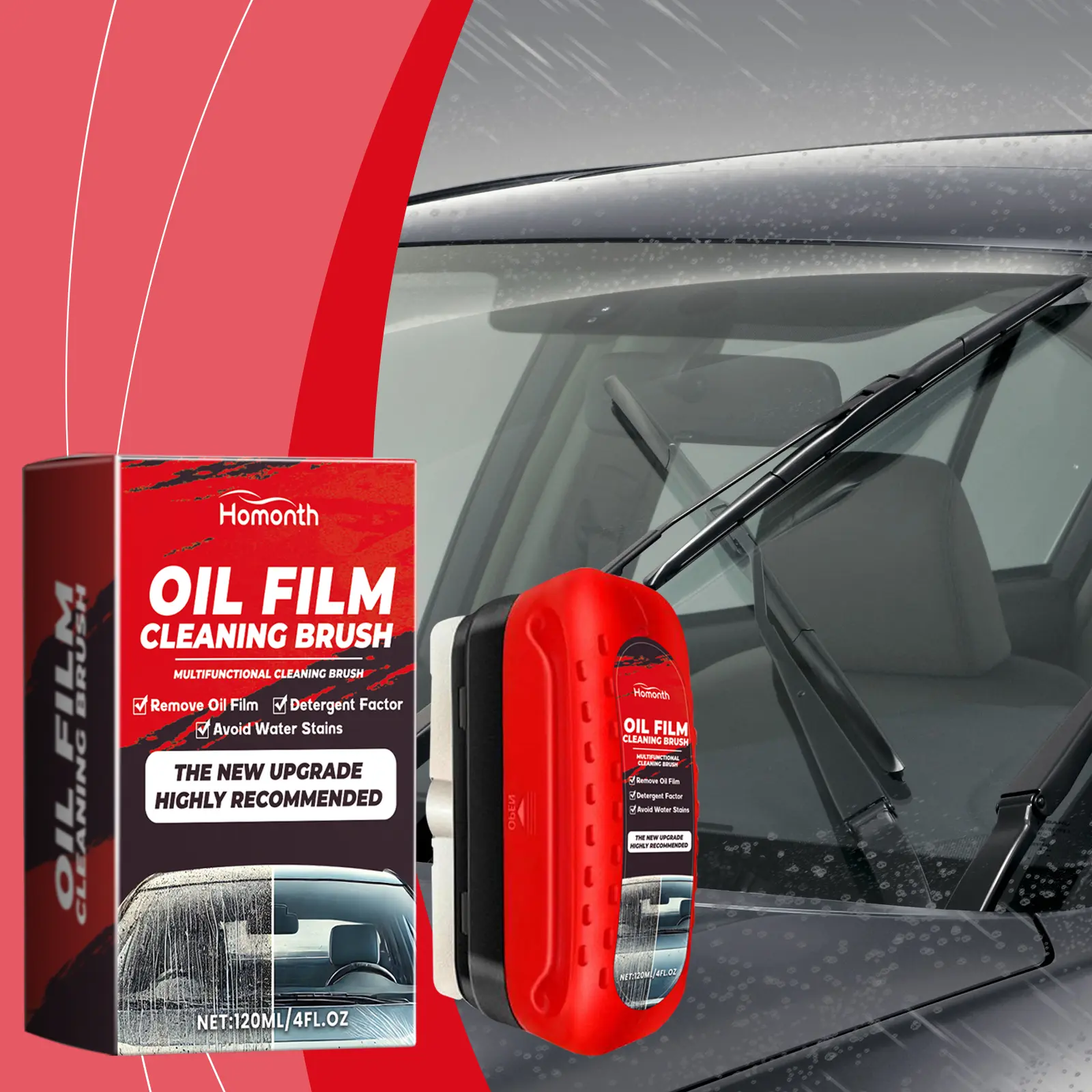 Car Glass Brush for Oil Film, Anti-Fog Cleaner Tool, Windshield Wipe Brush, Helps Enhance Clarity Driving Biodegradable Anti-Fog Windshield Brush