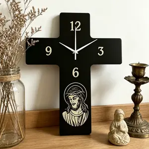 1 piece of modern retro Gothic-style Jesus Christ cross clock - made of acrylic material, with ultra-quiet quartz movement, no ticking sound, suitable for living room, bedroom, kitchen, coffee bar, church home decoration - 2D flat irregular shape