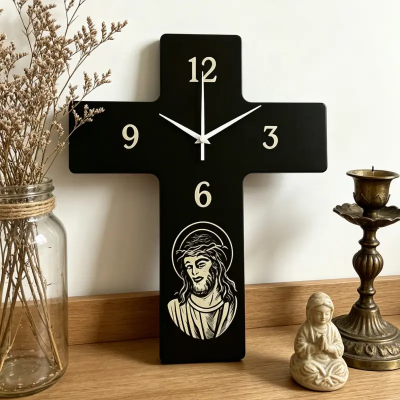 1 piece of modern retro Gothic-style Jesus Christ cross clock - made of acrylic material, with ultra-quiet quartz movement, no ticking sound, suitable for living room, bedroom, kitchen, coffee bar, church home decoration - 2D flat irregular shape