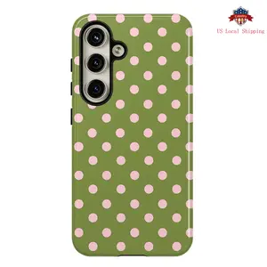 Olive Green with Pink Polka Dots Phone Case,Shockproof Rugged Cover Dual Layer Soft TPU Hard Bumper Shell for Samsung S26 S25 S24 S23 S22 S21 NOTE20 Ultra A71 A56 A36 Plus FE A06 A13 A14 A15 A16 A23 A25 A26 A34  A52 A53 A54 A55 S25edge Aesthetic Style