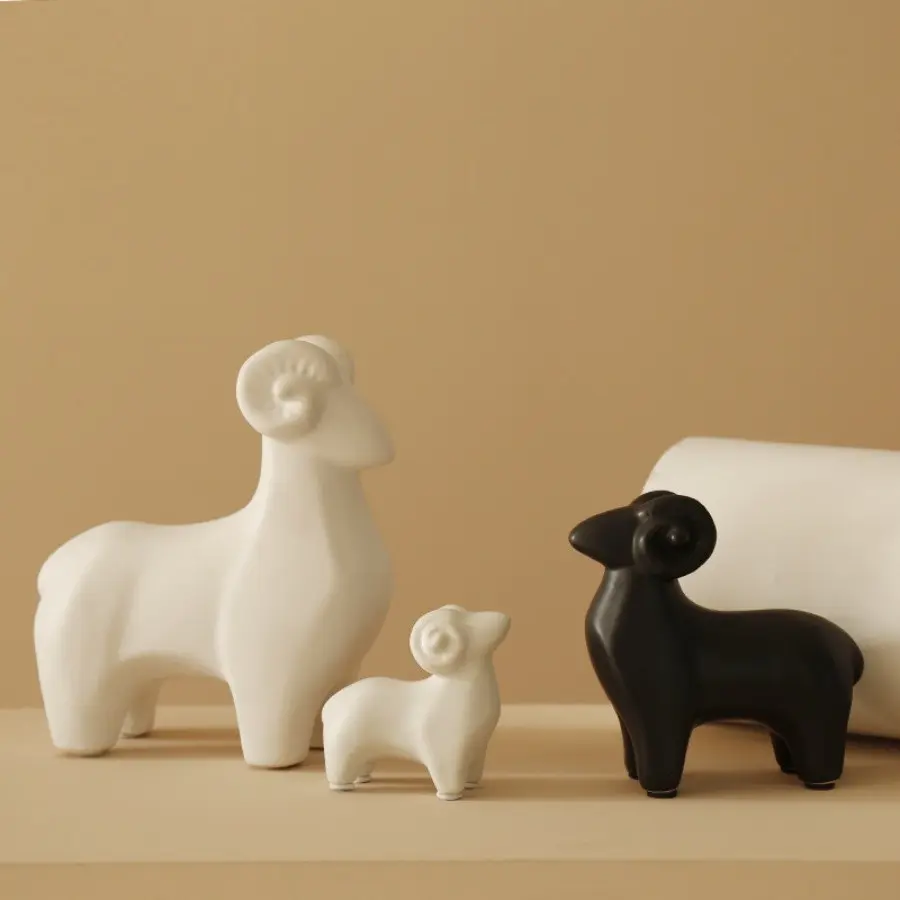 Ceramic Sheep Ornament, Cute Three Sheep Auspicious Decoration, Home Decor Zodiac Sheep Figurine, Animal Sculpture for Living Room