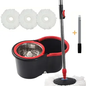 Spin Mop and Bucket Set, Mop and Bucket with Wringer Set, 360°Spin Mop Kit with 3 Extra Microfiber Mop Replacement Heads, Spinning Mop Bucket System for Floor Cleaning