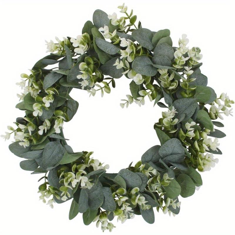 15'' Artificial Eucalyptus Wreath with Flowers Faux Green Leaves Eucalyptus Wreath for Front Door Wall Festival Celebration Window Party Decor Ornaments 15'' Artificial Eucalyptus Wreath with Flowers Faux Green Leaves Eucalyptus Wreath for Front Door Wall Festival Celebration Window Party Decor Ornaments