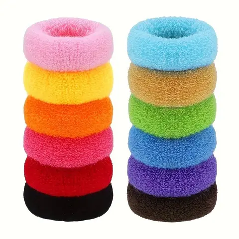 12pcs Vibrant Candy-Colored Knit Fleece Hair Ties - Large, Thick, and Seamless Elastic Bands for Ponytails & Braids, Soft Pastel Shades (Pink, Blue, Green, Yellow, Orange, Purple) - Gentle on Hair, No Damage, Perfect for Everyday Styling